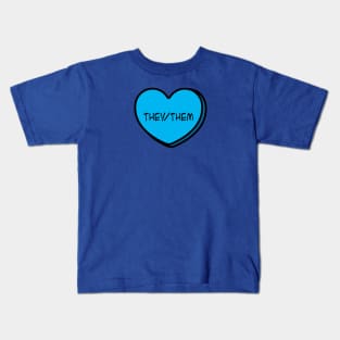 Pronoun They/Them Conversation Heart in Blue Kids T-Shirt